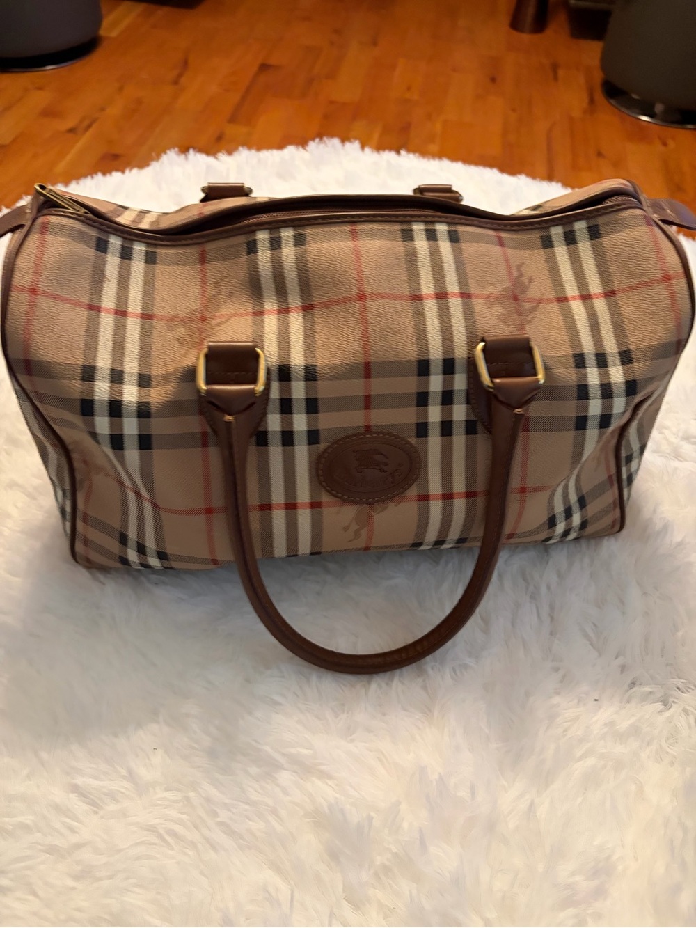 Burberry Classic Plaid Boston Handbag - Tan